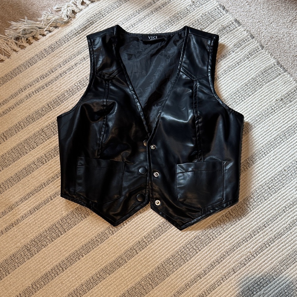 Vici Shiny Black Faux Leather Vest